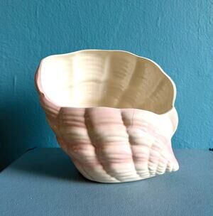 Vintage Mid-Century Ceramic Conch Shell Planter - Pastel Ombré Seashell Vase